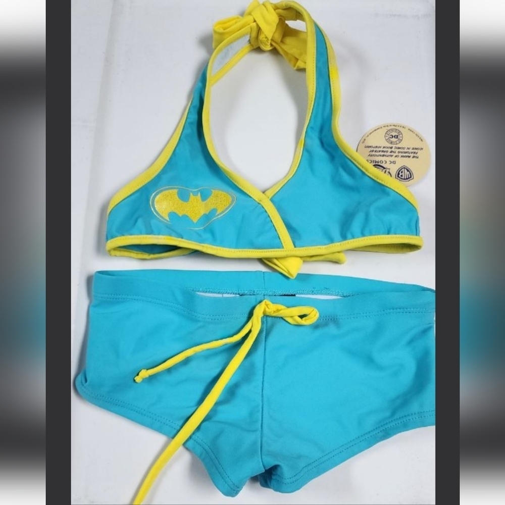 DC Comics Bat Girl 2 Piece Self-tie Halter Bikini Set Size 4/5